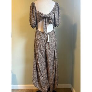 Mi ami Leopard Cutout Back jumpsuit boho animal whimsi Y2K Flowy leopard print
